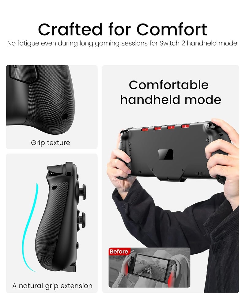 Spican Store وحدة تحكم Switch 2، ملحقات Switch 2 وحدة تحكم برو لاسلكية بدون انحراف مع عصا تحكم بتأثير هول، 4 أوضاع RGB، بطارية 10 ساعات+، Turbo&Macro، تصميم يد كامل الحجم مريح لألعاب نينتندو سويتش 2 - Image 3